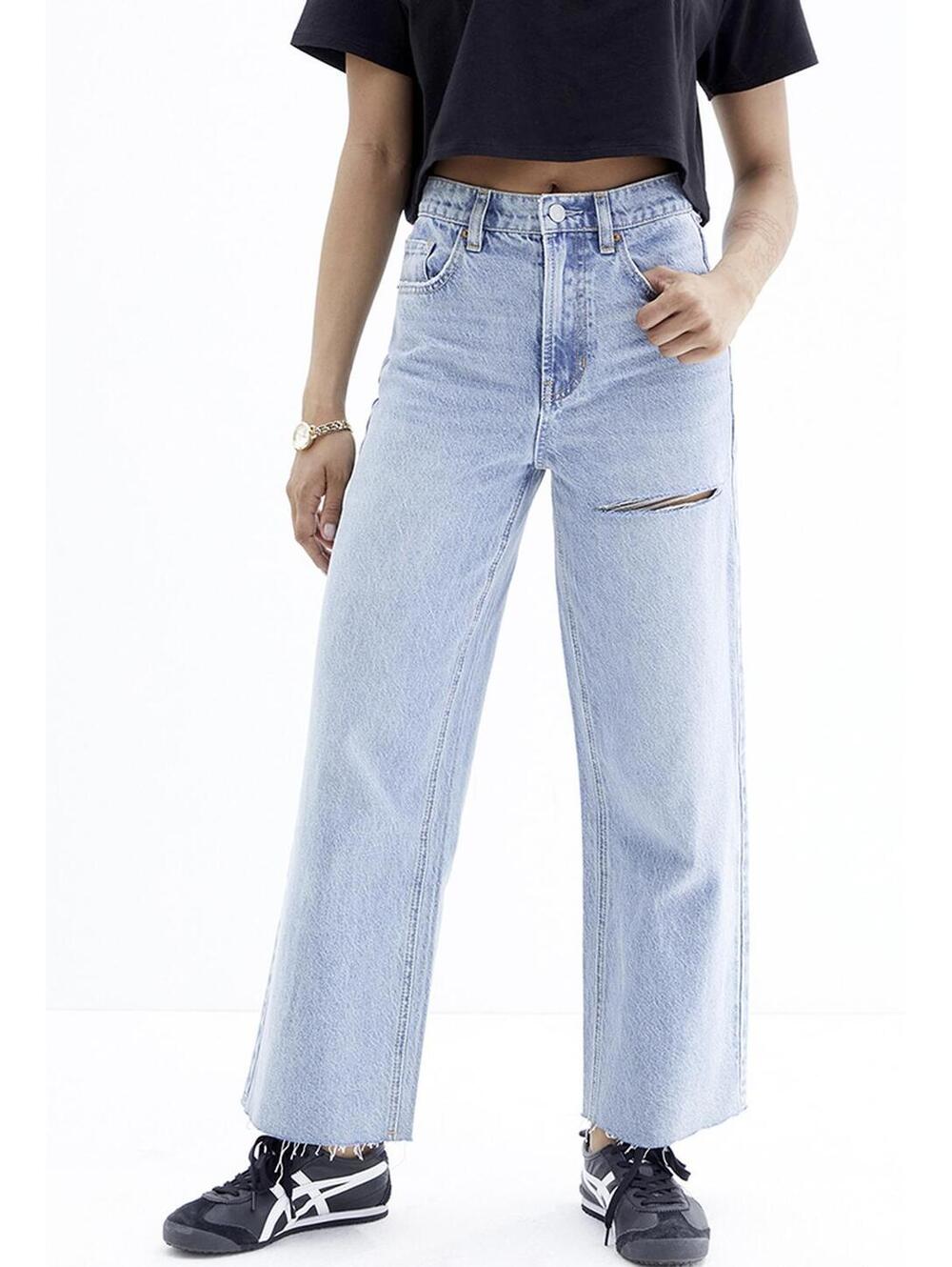 Pacsun Nora Light Indigo Ripped Cropped Wide Leg Jeans NWT Kass Size 29